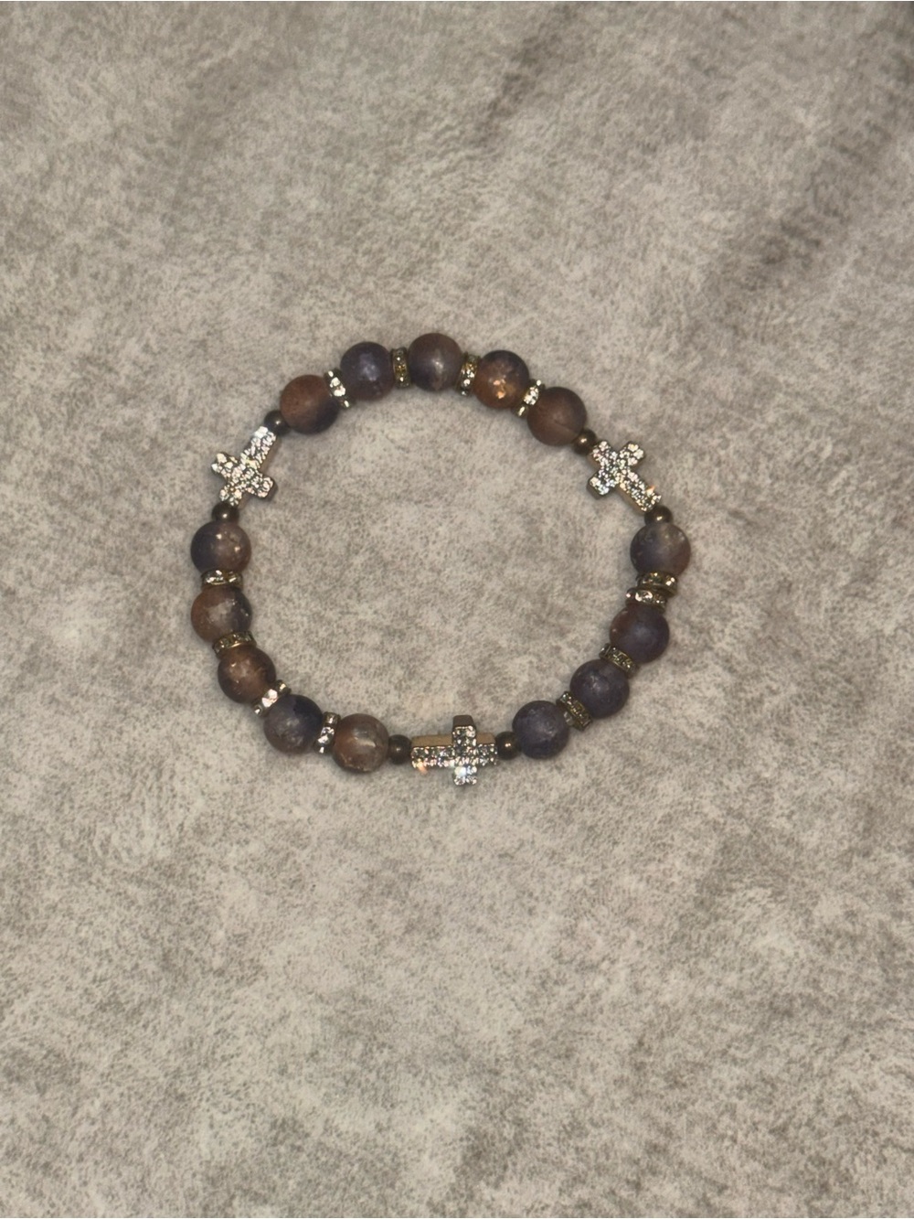 Beaded Cross Stretch Bracelet - Brown and Purple